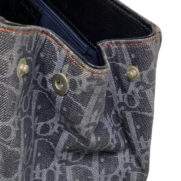 Auth DIOR/ChristianDior Flight Navy Gray Orange Denim Leather Tote Bag - Picture 14 of 16